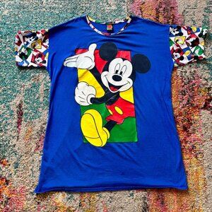 Vintage Mickey Mouse Color Block Graphic T-Shirt – Blue Retro Disney Tee | Disne